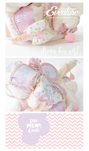 Lumanare botez pentru fetite cu ursuleti roz si norisori pufosi, 65x4 cm, Dream big little girl  3